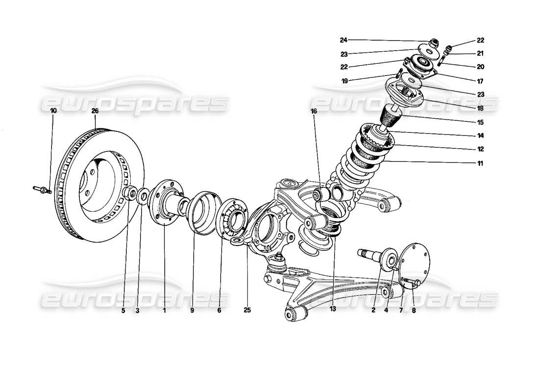 ferrari testarossa (1990) suspensión delantera: amortiguador y disco de freno (hasta el número de vehículo 75997) diagrama de piezas