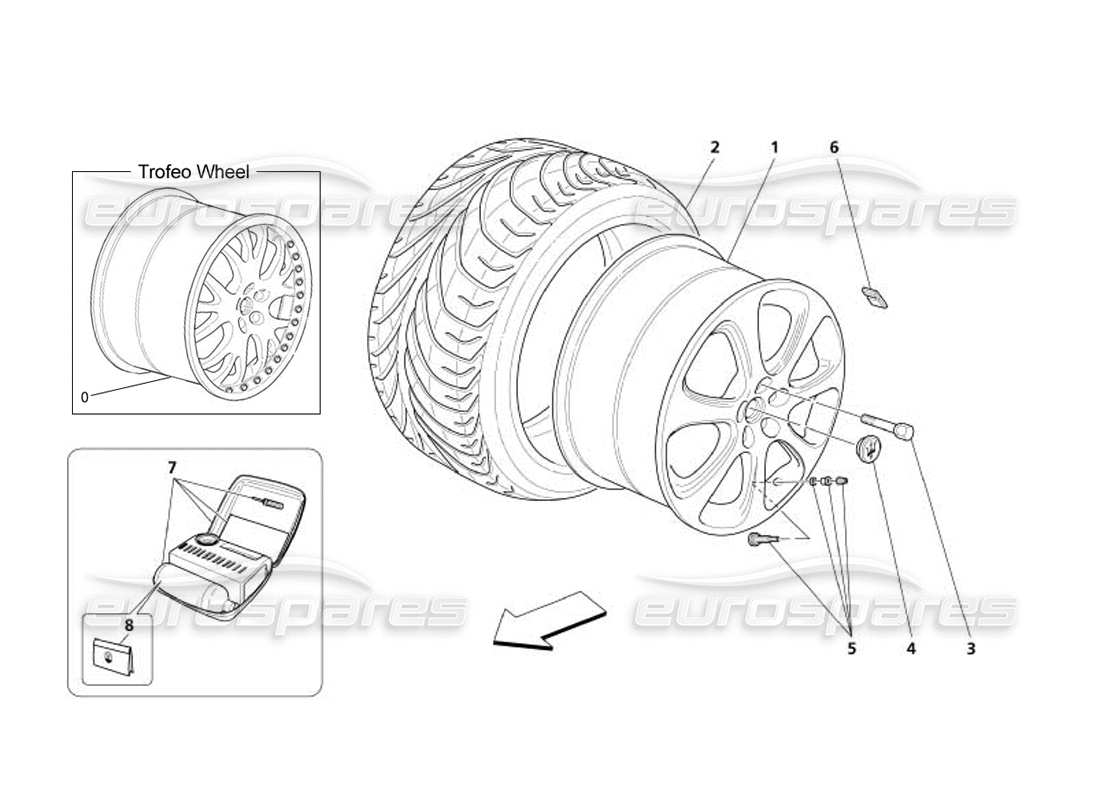 maserati 4200 spyder (2005) diagrama de piezas de ruedas