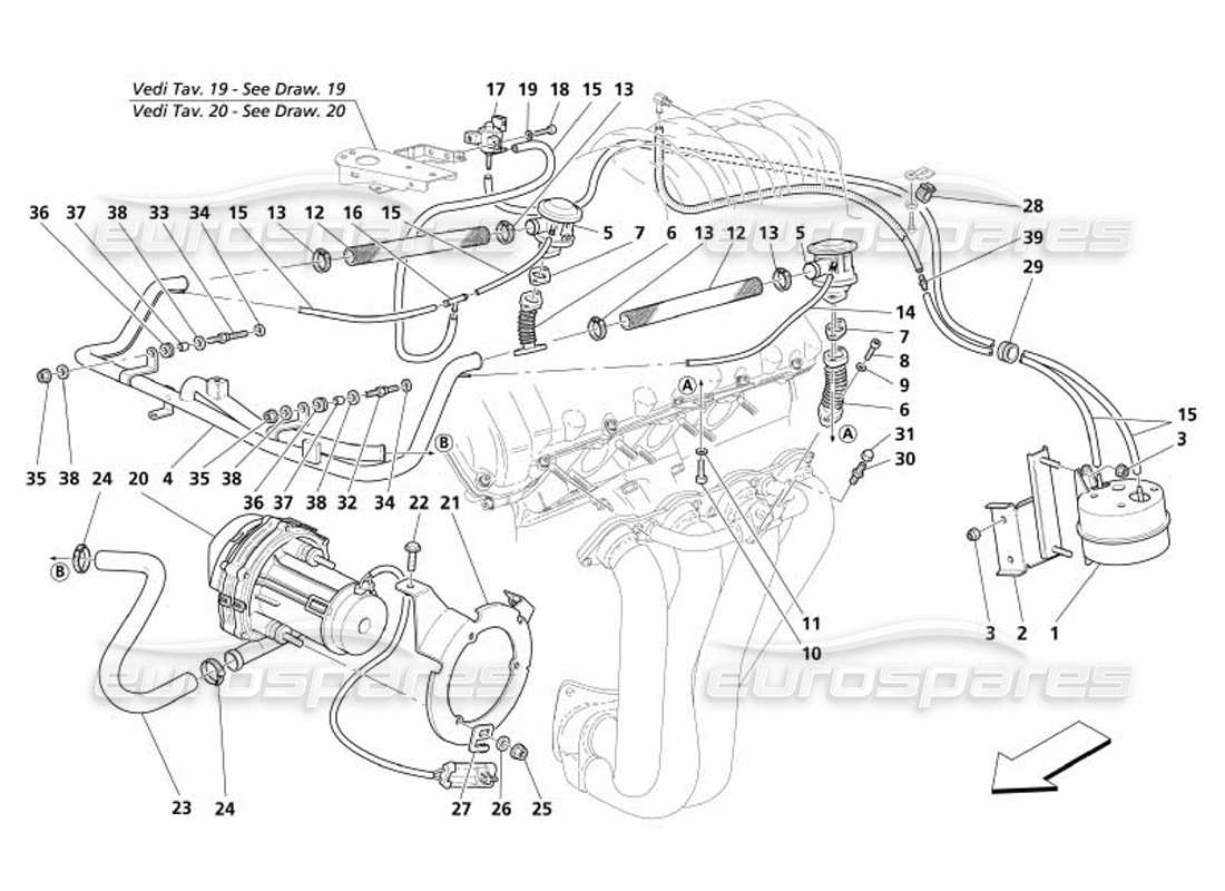 maserati 4200 spyder (2005) sistema de aire secundario diagrama de piezas