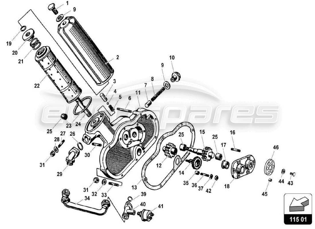 lamborghini miura p400 diagrama de piezas del filtro de aceite
