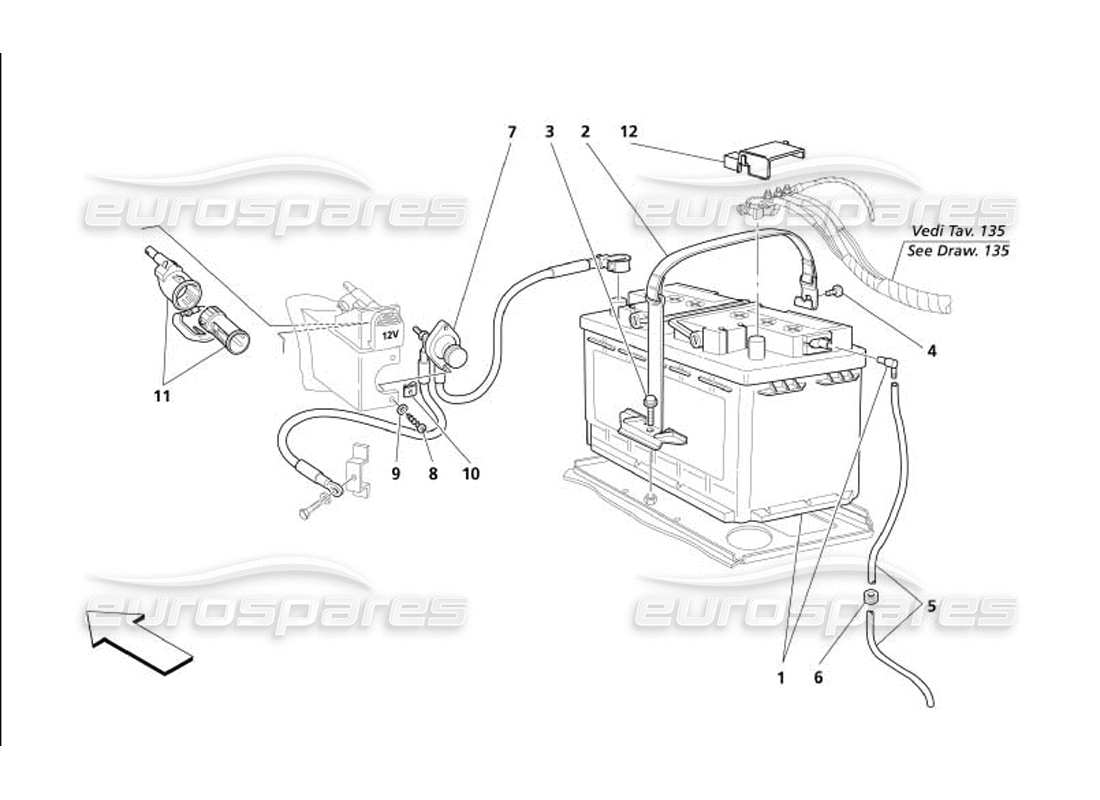 maserati 4200 gransport (2005) diagrama de piezas de la batería