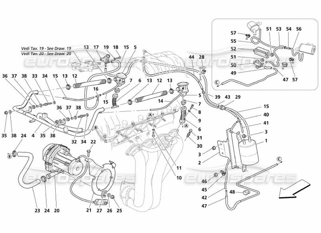 maserati 4200 gransport (2005) sistema de aire secundario diagrama de piezas