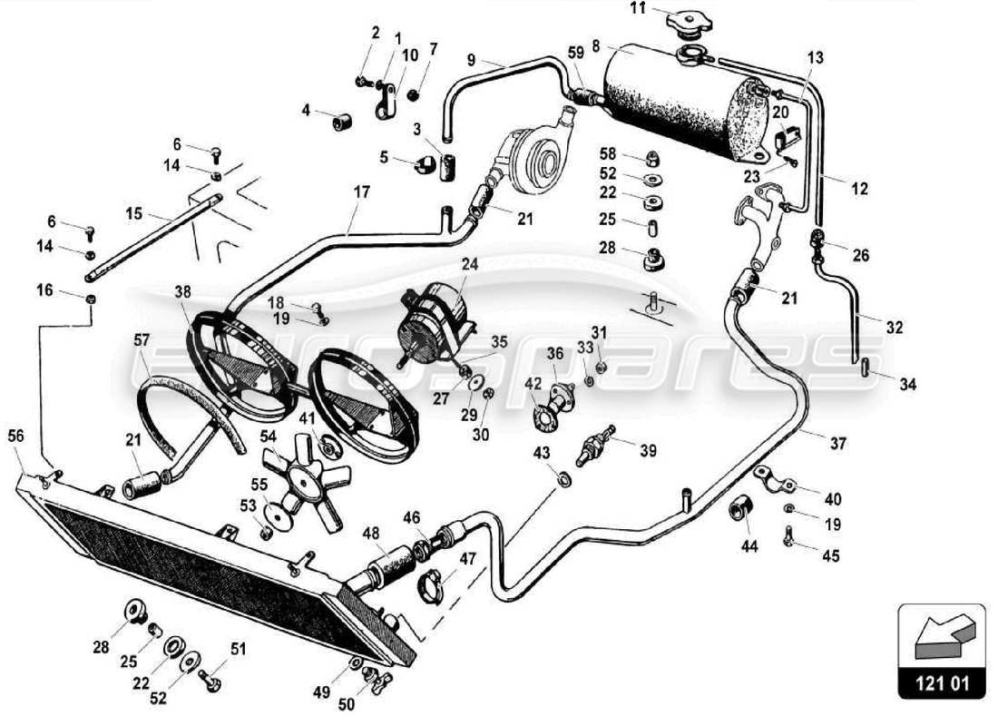lamborghini miura p400 sistema de refrigeración por agua diagrama de piezas