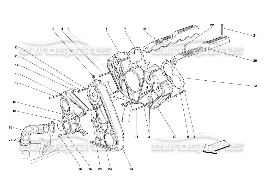 ferrari 456 gt/gta cubiertas del motor diagrama de piezas