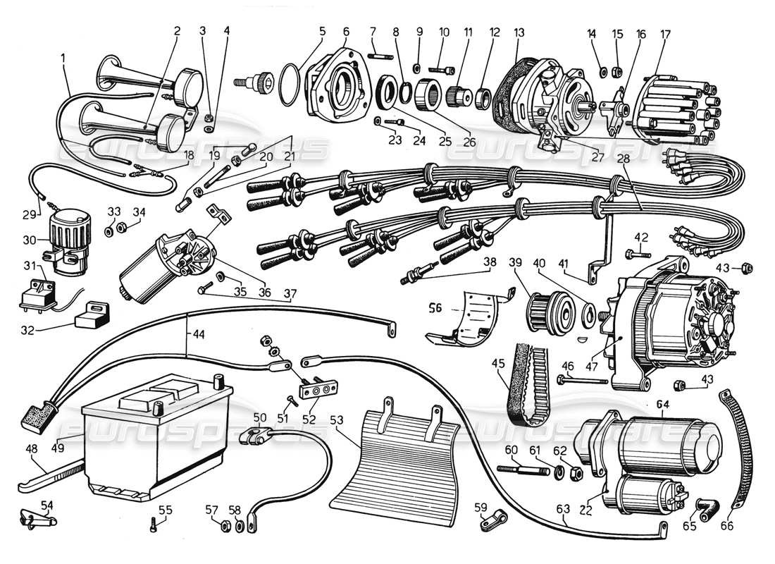 lamborghini countach 5000 qvi (1989) diagrama de piezas del sistema eléctrico