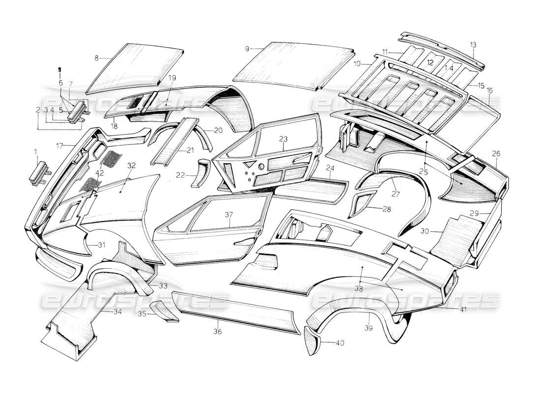 lamborghini countach 5000 qv (1985) revestimientos exteriores diagrama de piezas