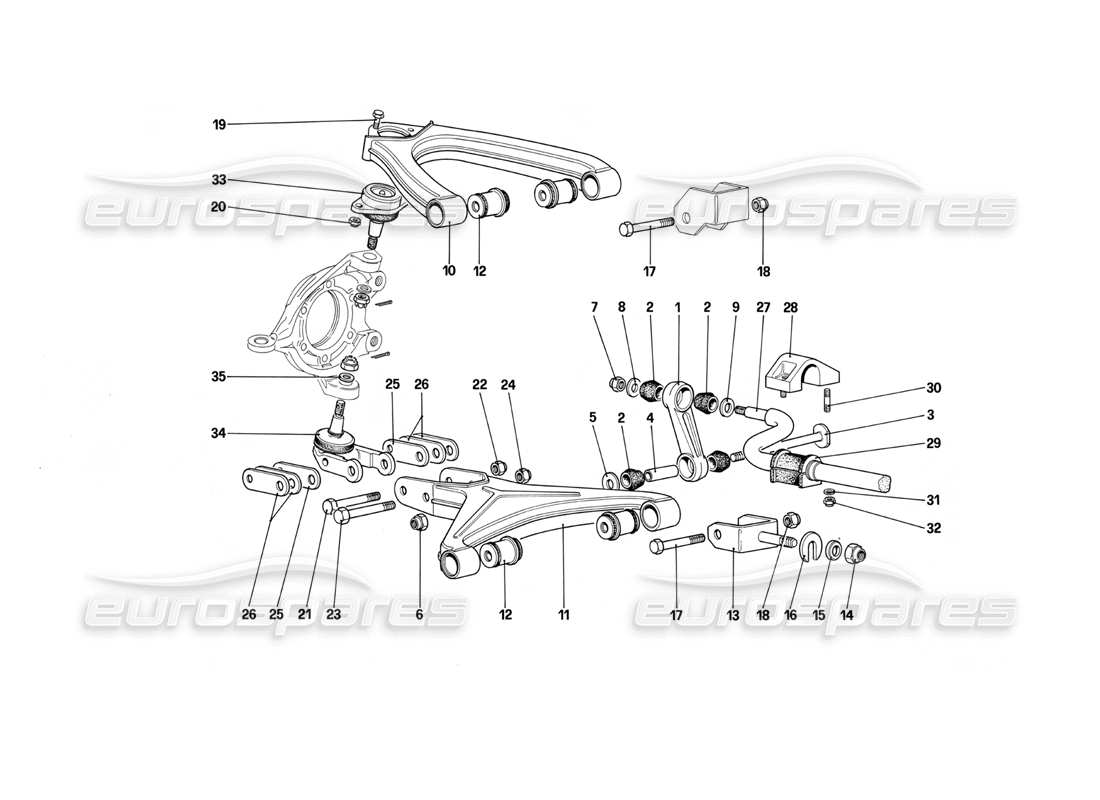 ferrari testarossa (1990) suspensión delantera: horquillas (a partir del número de automóvil 75997) diagrama de piezas