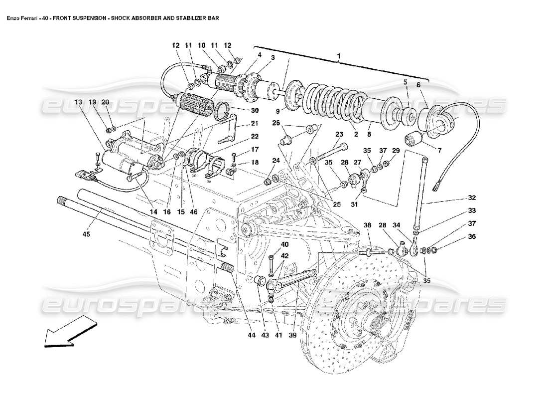 ferrari enzo barra estabilizadora y amortiguador de suspensión delantera diagrama de piezas