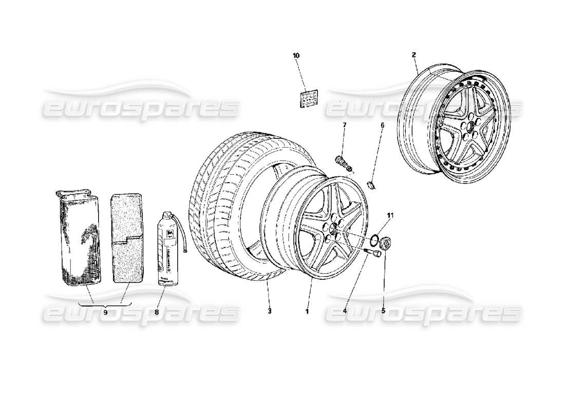 ferrari 512 tr diagrama de piezas de ruedas