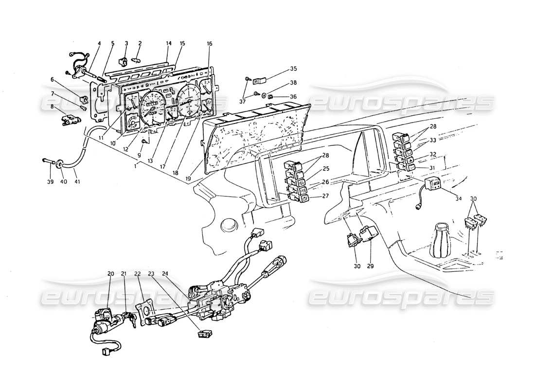 maserati biturbo 2.5 (1984) diagrama de piezas de instrumentación y controles eléctricos
