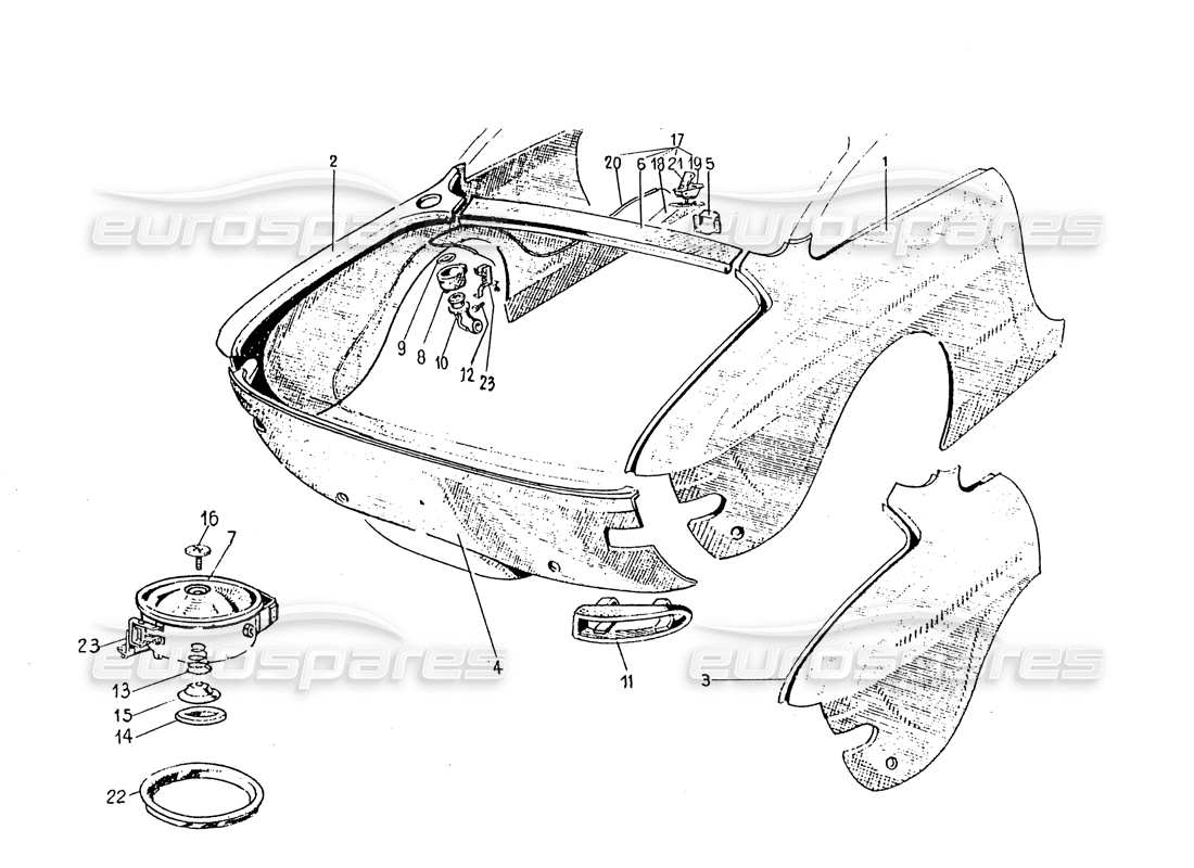 ferrari 330 gt 2+2 (coachwork) diagrama de piezas de los paneles traseros (según gsdvn - según gddvn 60)