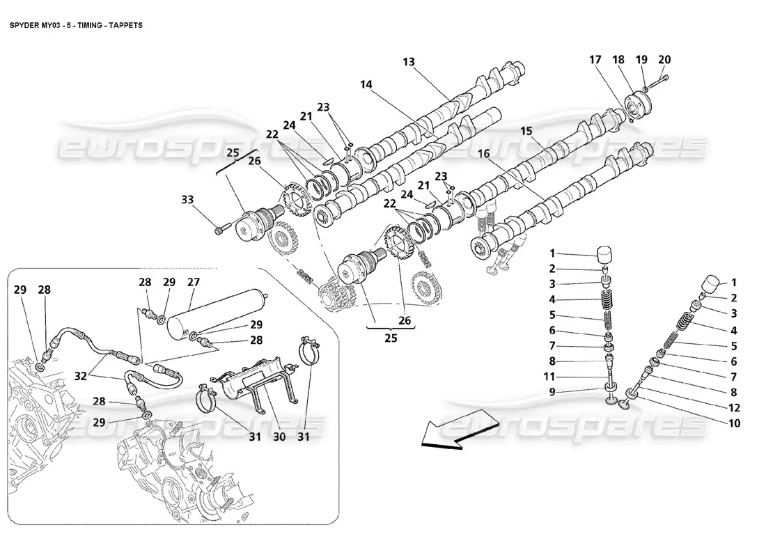 maserati 4200 spyder (2003) timing - tappets diagrama de piezas
