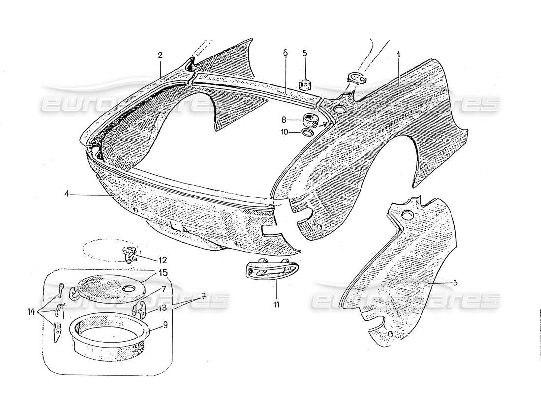 ferrari 330 gt 2+2 (coachwork) diagrama de piezas de los paneles traseros