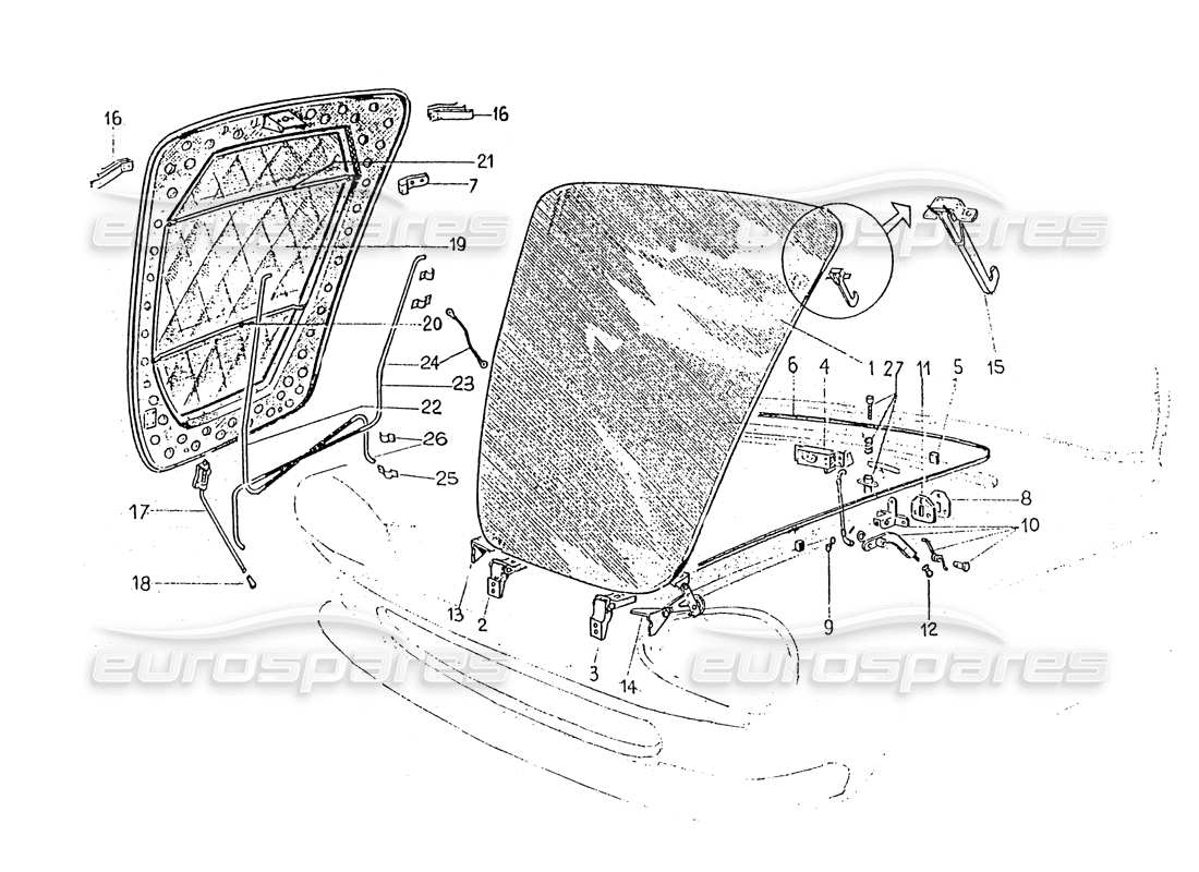 ferrari 330 gt 2+2 (coachwork) diagrama de piezas del capó delantero y embellecedores