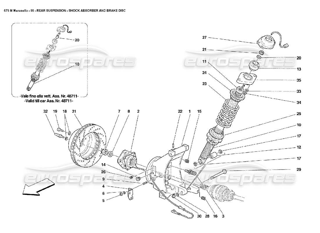 ferrari 575m maranello diagrama de piezas del disco de freno y amortiguador de suspensión trasera