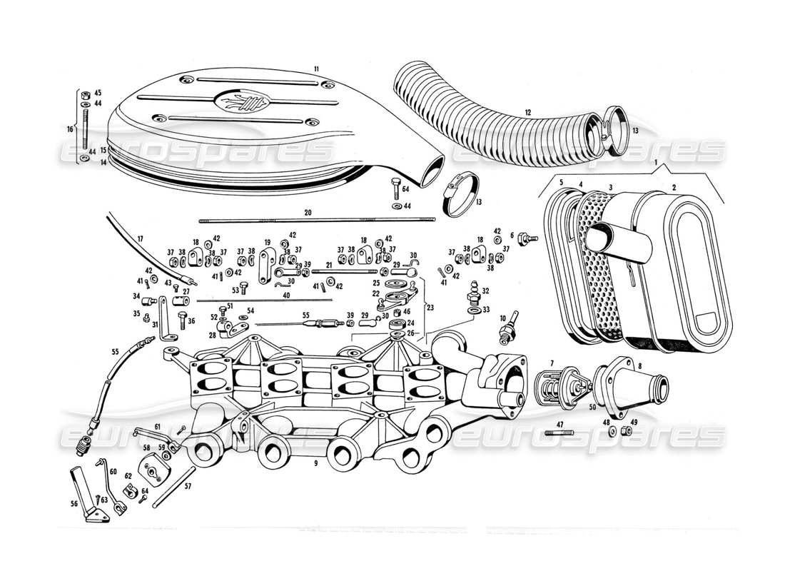 maserati indy 4.2 colector de admisión de aire y filtro. diagrama de piezas