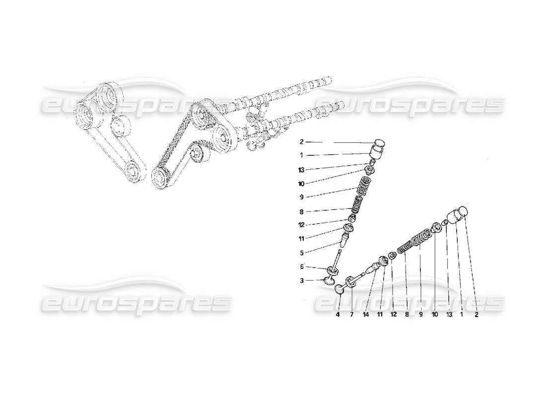 ferrari f40 distribución: diagrama de piezas de los taqués