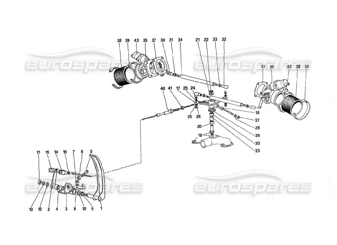 ferrari 288 gto cuerpos de mariposa y control del acelerador diagrama de piezas