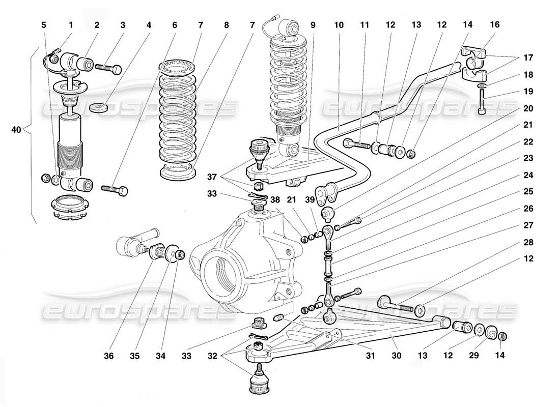 lamborghini diablo vt (1994) suspensión delantera diagrama de piezas