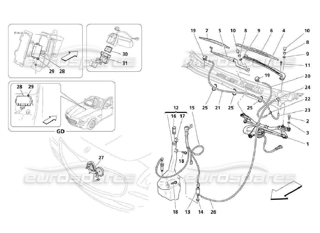 maserati qtp. (2006) 4.2 diagrama de piezas de servicios exteriores del automóvil