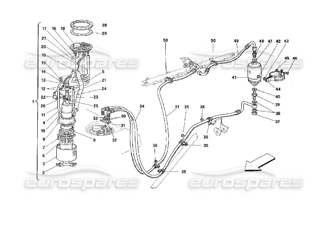 ferrari 512 tr diagrama de piezas de la bomba de combustible y las tuberías