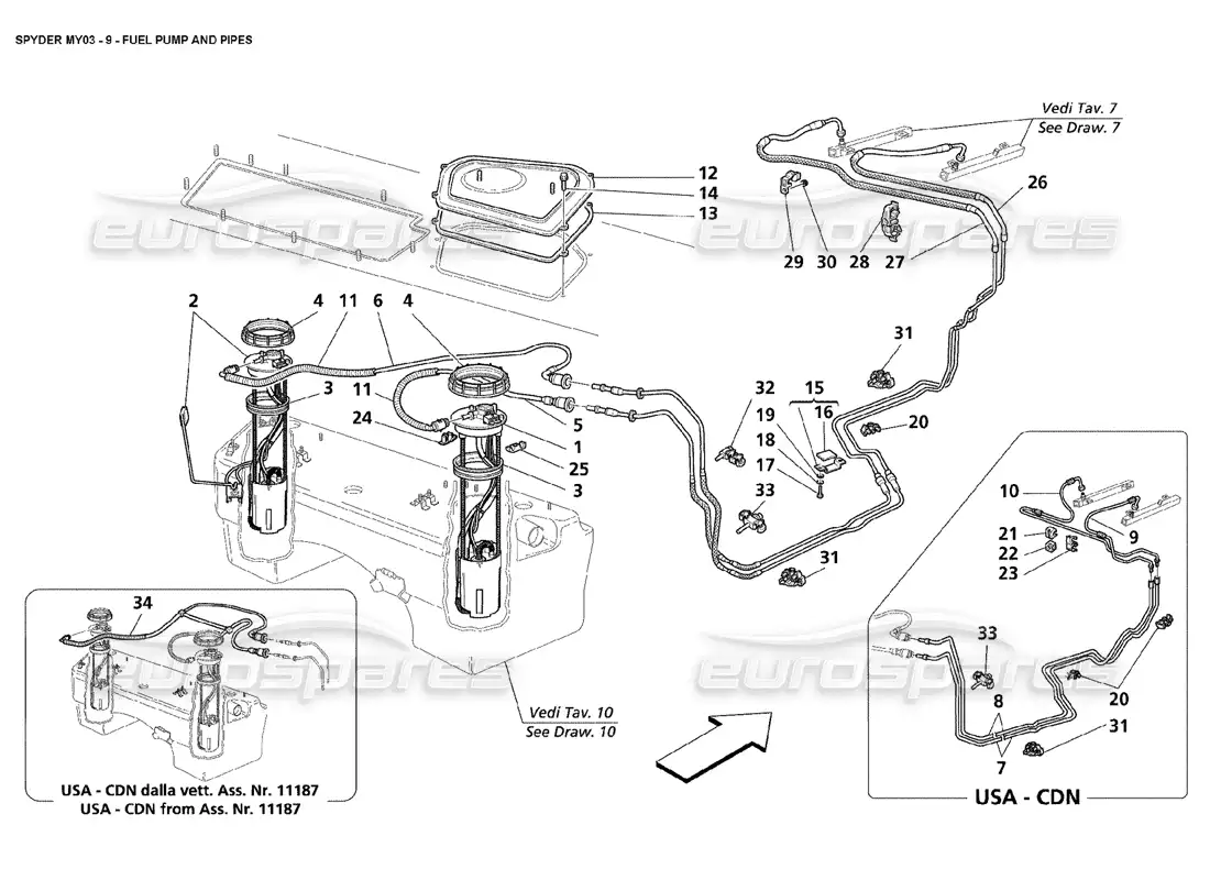 maserati 4200 spyder (2003) bomba de combustible y tuberías diagrama de piezas