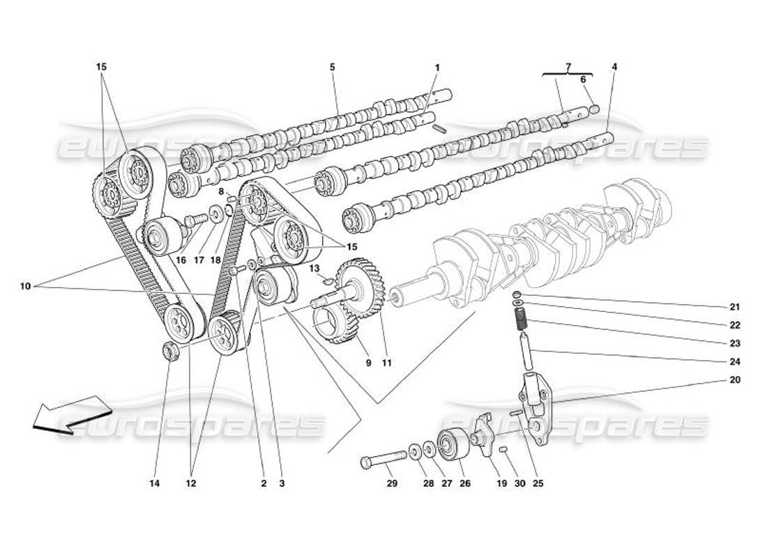 ferrari 575 superamerica sincronización: diagrama de piezas de controles