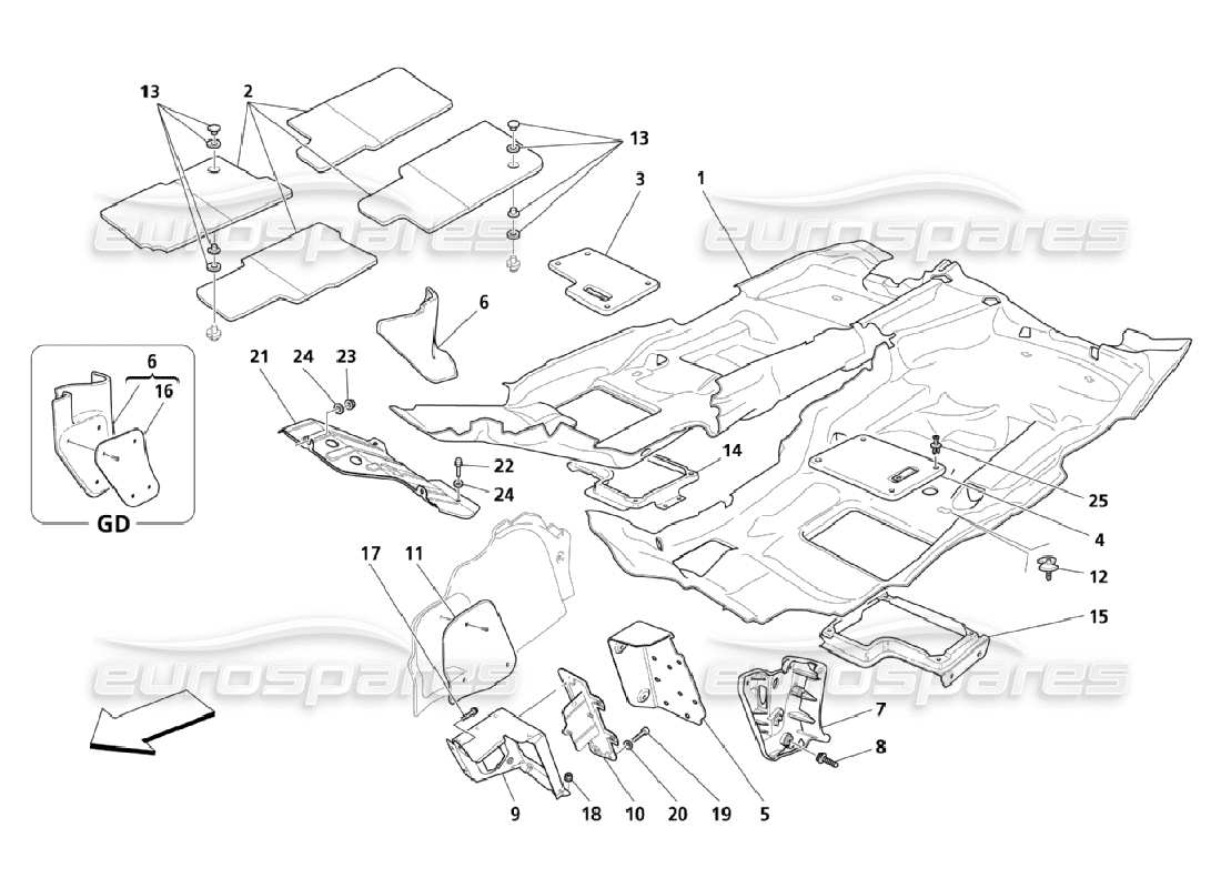 maserati qtp. (2006) 4.2 diagrama de piezas de las alfombras del compartimento de pasajeros