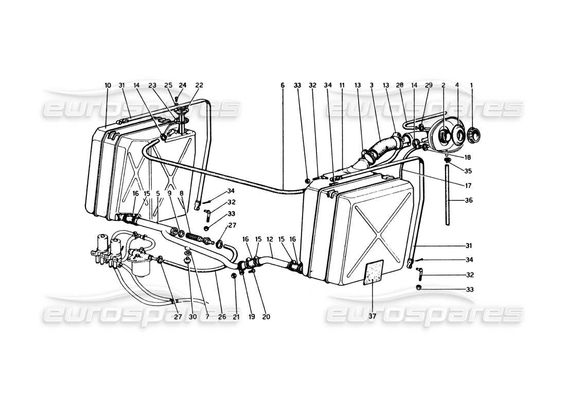 ferrari 365 gt4 berlinetta boxer tanques y tuberías de combustible diagrama de piezas