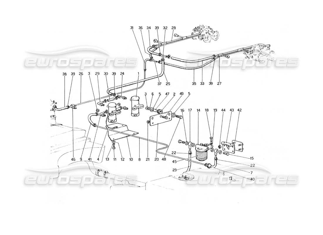 ferrari 400 gt (mechanical) diagrama de piezas de bombas y tuberías de combustible