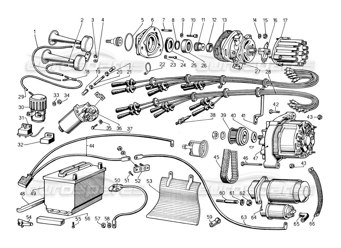 lamborghini countach 5000 qv (1985) diagrama de piezas del sistema eléctrico