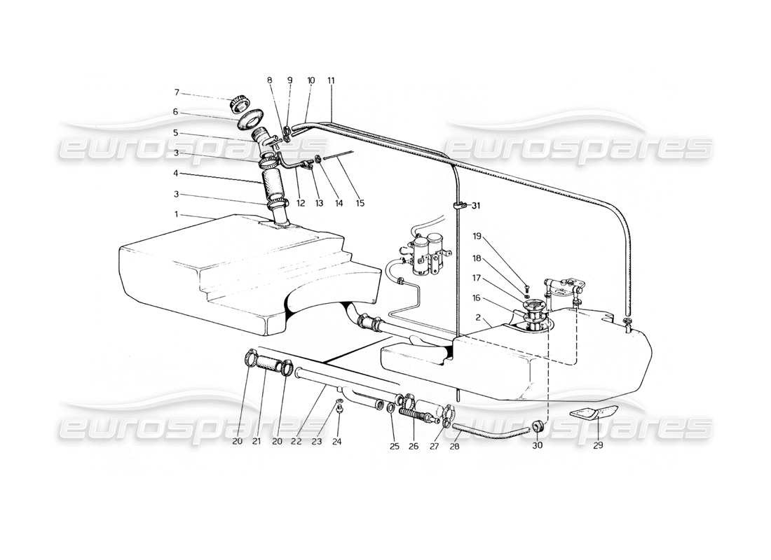 ferrari 400 gt (mechanical) diagrama de piezas de tanques y tuberías de combustible