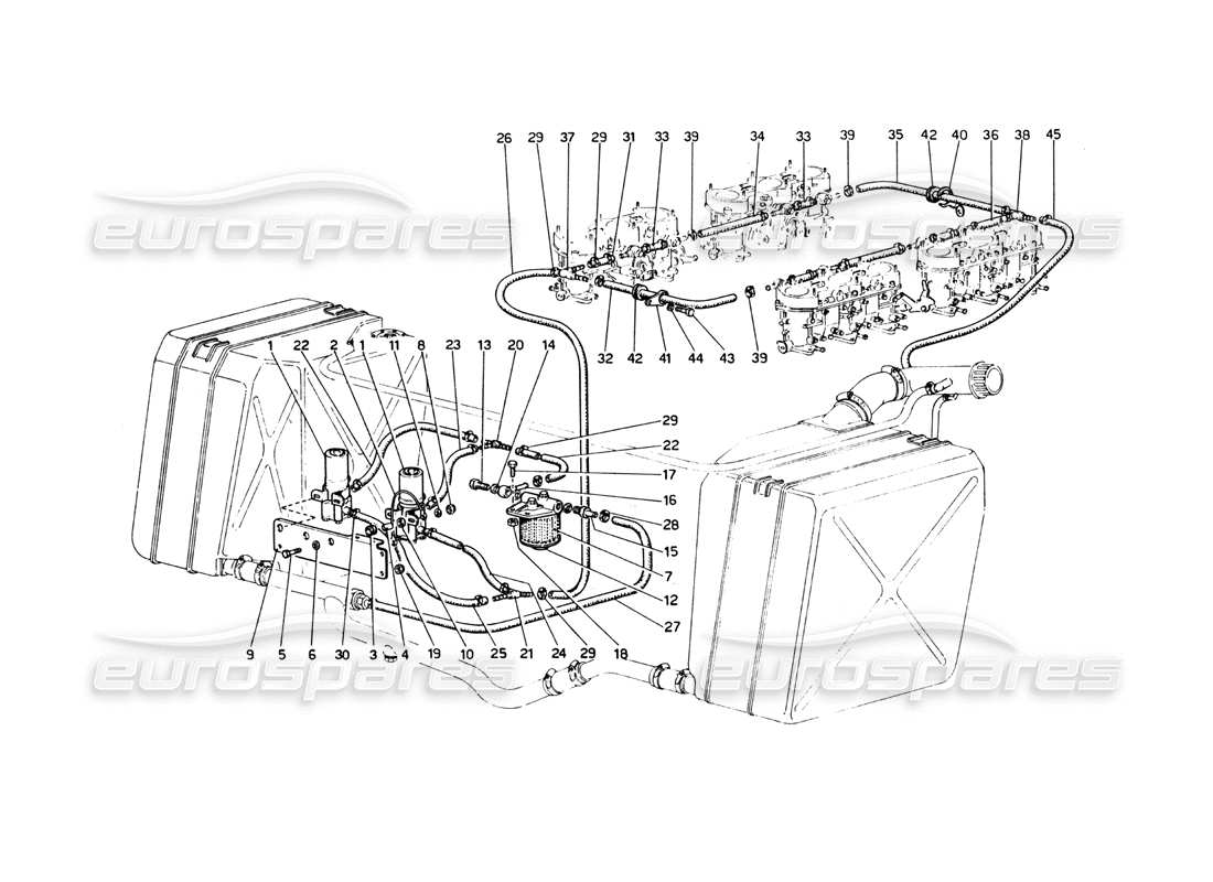 ferrari 365 gt4 berlinetta boxer diagrama de piezas de bombas y tuberías de combustible