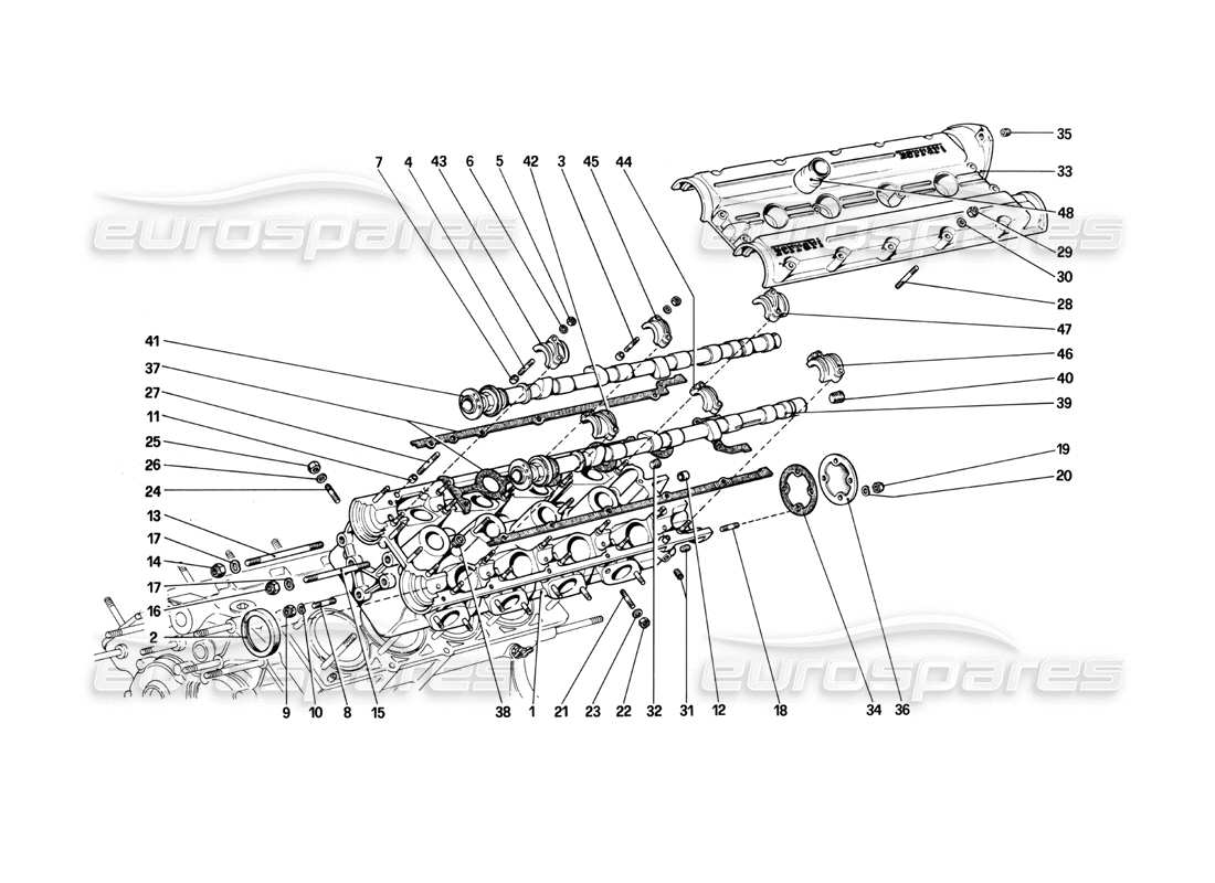 ferrari 208 turbo (1982) diagrama de piezas de la culata (izquierda)