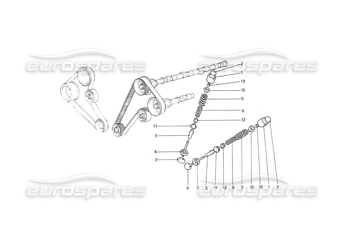 ferrari 208 gt4 dino (1975) timing system - tappets diagrama de piezas