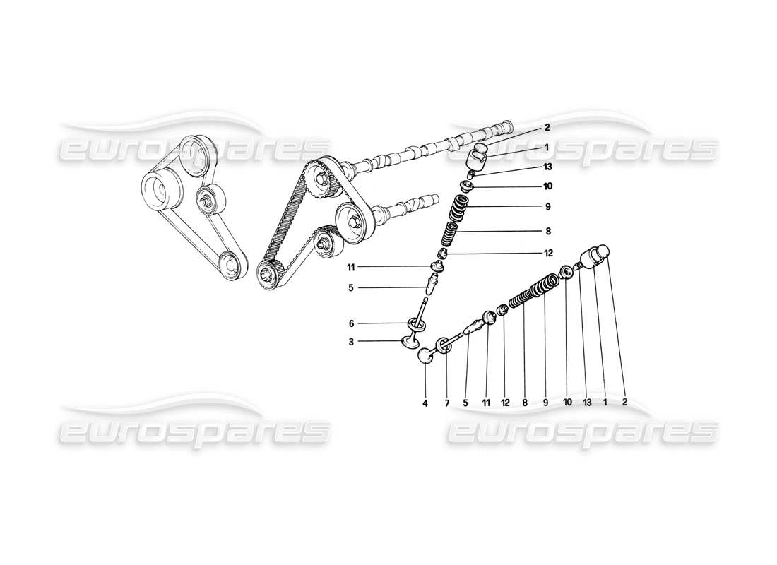 ferrari 208 turbo (1982) sistema de distribución - taqués diagrama de piezas