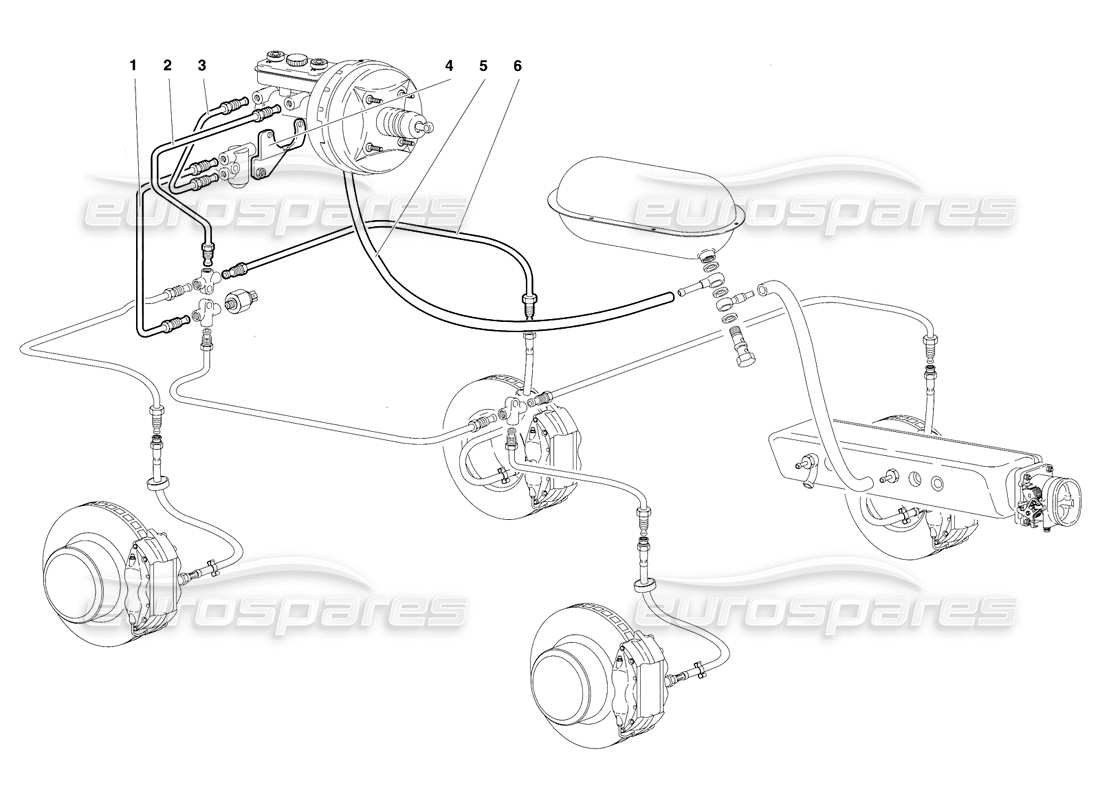 lamborghini diablo vt (1994) diagrama de piezas del sistema de frenos (válido para la versión rh d. - abril 1994)