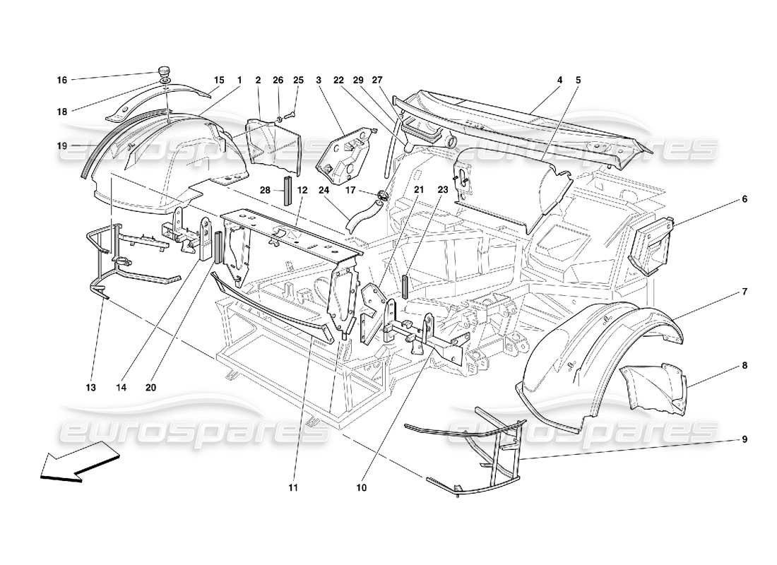 ferrari 456 gt/gta estructuras y componentes frontales diagrama de piezas