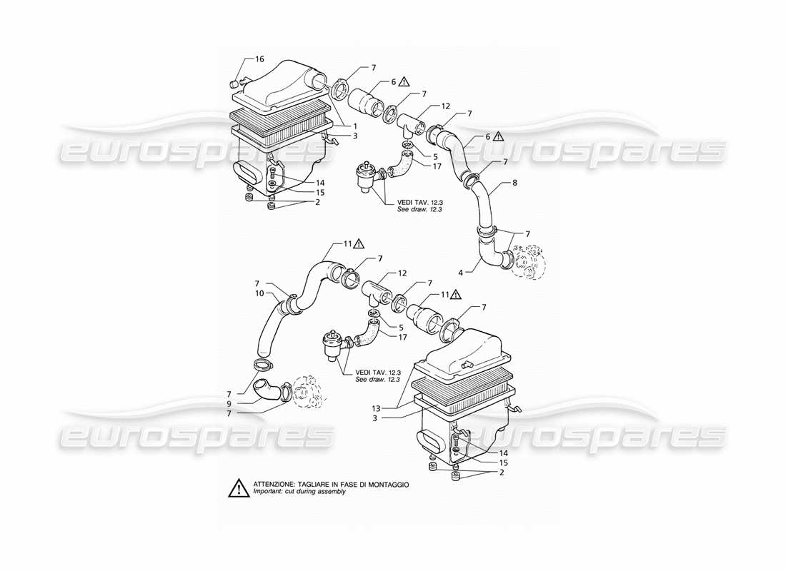 maserati qtp v6 (1996) diagrama de piezas del filtro de aire y conductos
