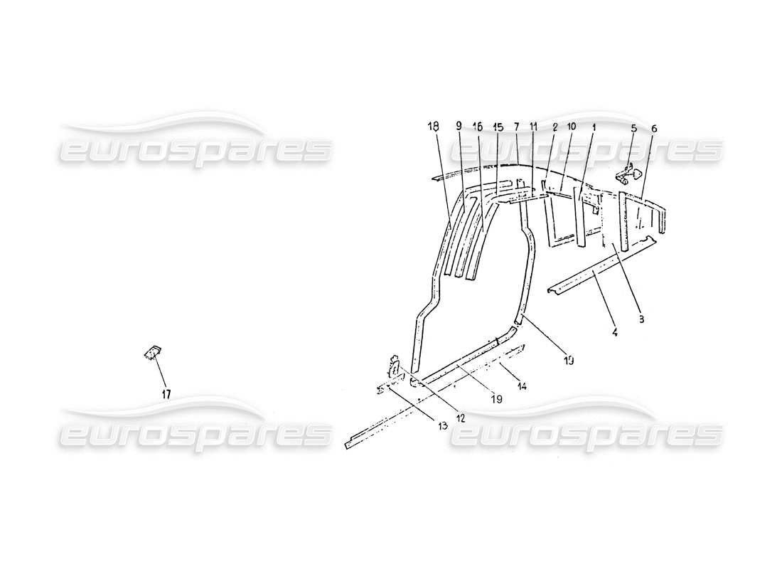 ferrari 365 gt 2+2 (coachwork) diagrama de piezas de molduras de vidrio y sellos de puertas del cuarto trasero