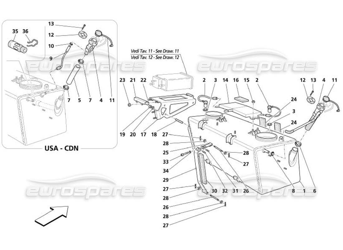 maserati 4200 gransport (2005) diagrama de piezas de unión y tanques de combustible