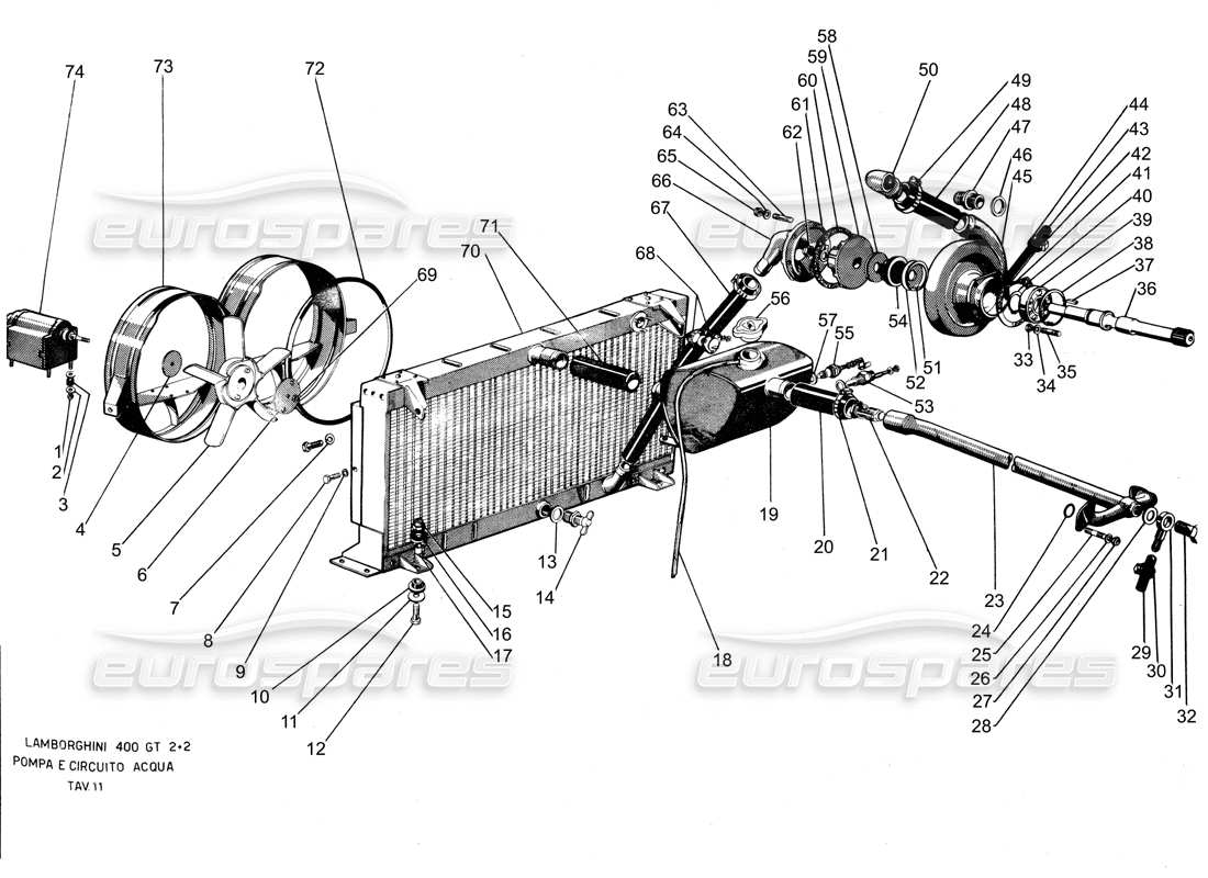 lamborghini 400 gt diagrama de piezas de la bomba de agua