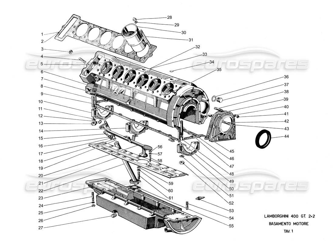 lamborghini 400 gt crankcase diagrama de piezas