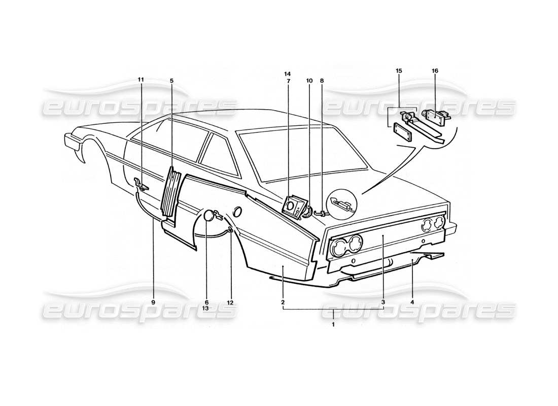 ferrari 400 gt / 400i (coachwork) paneles de carrocería traseros diagrama de piezas