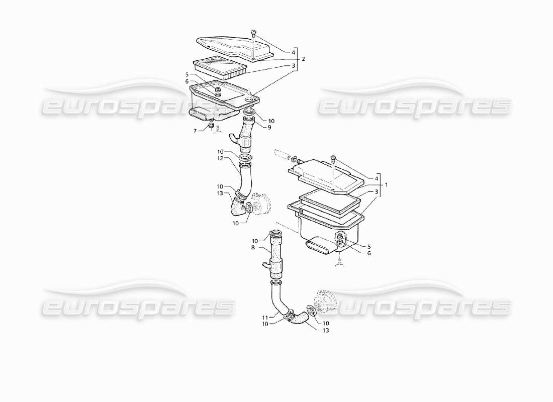 maserati qtp v8 (1998) diagrama de piezas del filtro de aire y conductos