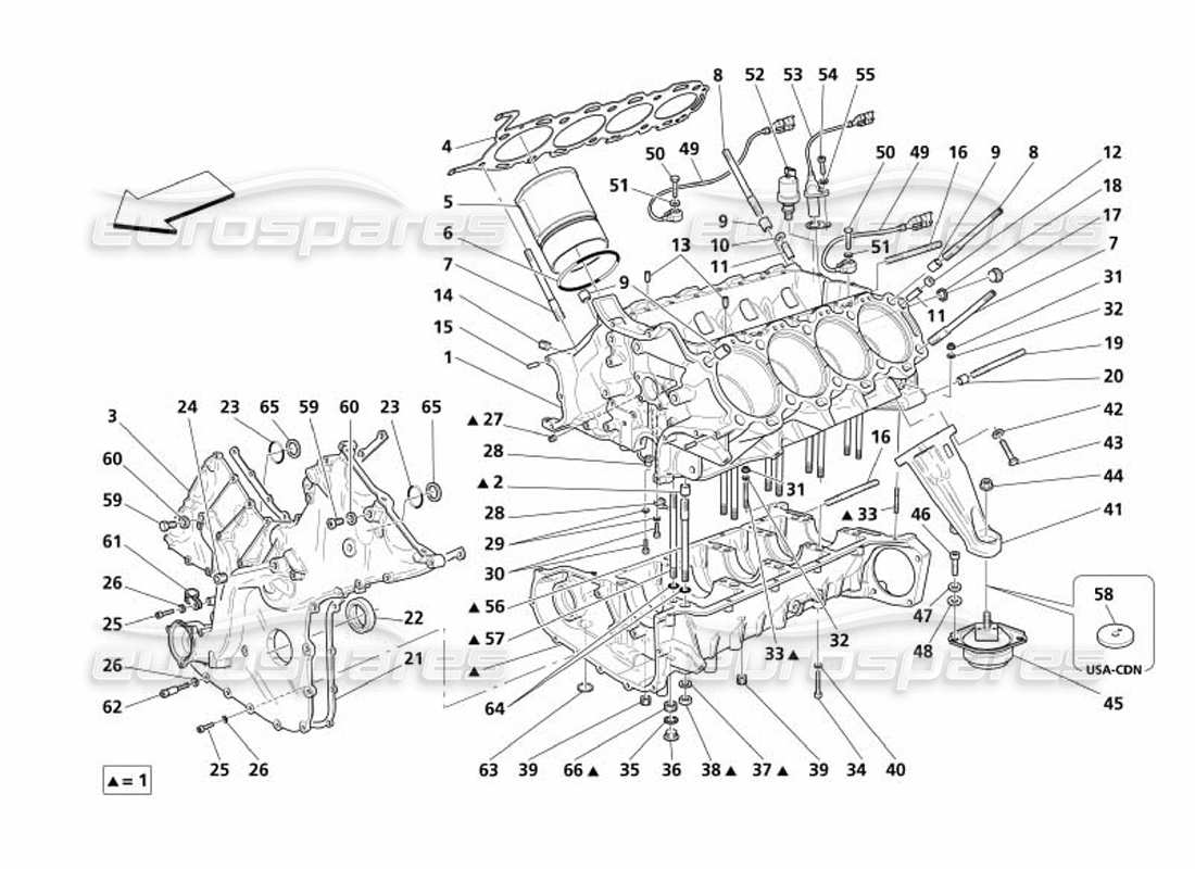 maserati 4200 spyder (2005) crankcase diagrama de piezas