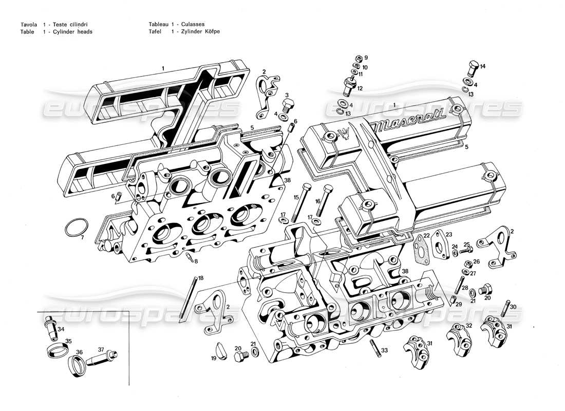 maserati merak 3.0 diagrama de piezas de culatas