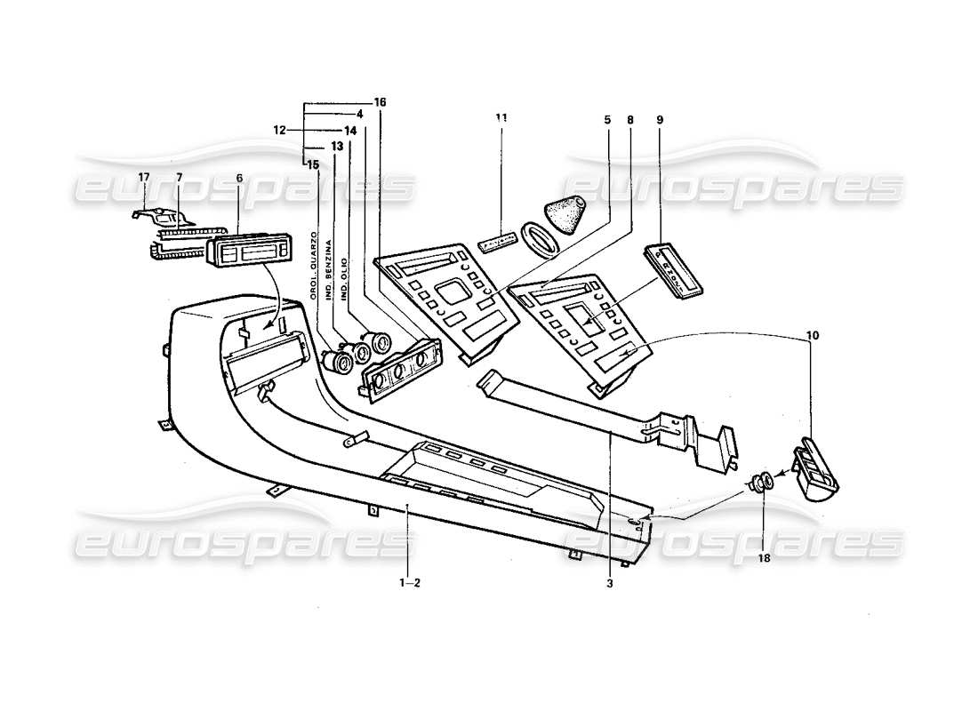 ferrari 412 (coachwork) consola central y medidores diagrama de piezas