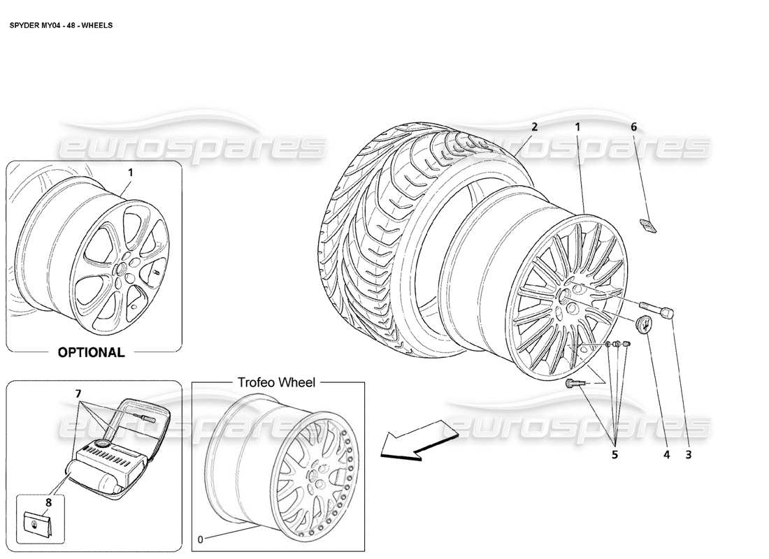 maserati 4200 spyder (2004) diagrama de piezas de ruedas