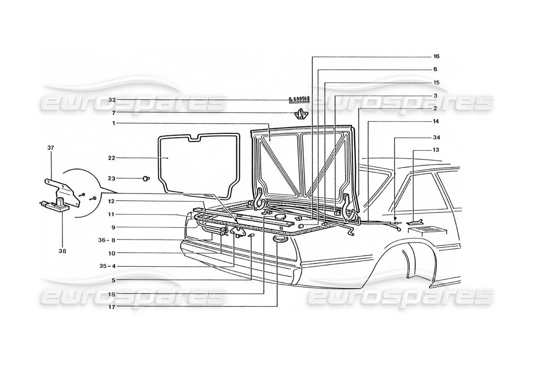 ferrari 400 gt / 400i (coachwork) diagrama de piezas de la tapa del maletero